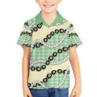 Green Palaka Hawaii Family Matching Tank Maxi Dress and Hawaiian Shirt Kukui Nut Pikake Lei Hawaiian Tapa Pattern LT14 Son's Shirt Green - Polynesian Pride