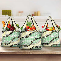 Green Palaka Hawaii Grocery Bag Kukui Nut Pikake Lei Hawaiian Tapa Pattern - Polynesian Pride