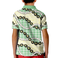 Green Palaka Hawaii Kid Polo Shirt Kukui Nut Pikake Lei Hawaiian Tapa Pattern - Polynesian Pride