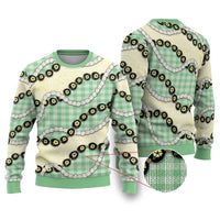 Green Palaka Hawaii Ugly Christmas Sweater Kukui Nut Pikake Lei Hawaiian Tapa Pattern - Polynesian Pride