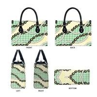 Green Palaka Hawaii Leather Bag Kukui Nut Pikake Lei Hawaiian Tapa Pattern - Polynesian Pride
