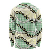 Green Palaka Hawaii Long Sleeve Shirt Kukui Nut Pikake Lei Hawaiian Tapa Pattern - Polynesian Pride