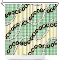 Green Palaka Hawaii Shower Curtain Kukui Nut Pikake Lei Hawaiian Tapa Pattern - Polynesian Pride