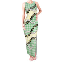 Green Palaka Hawaii Tank Maxi Dress Kukui Nut Pikake Lei Hawaiian Tapa Pattern - Polynesian Pride