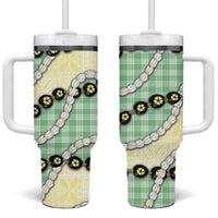 Green Palaka Hawaii Tumbler With Handle Kukui Nut Pikake Lei Hawaiian Tapa Pattern - Polynesian Pride
