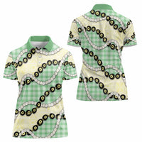 Green Palaka Hawaii Women Polo Shirt Kukui Nut Pikake Lei Hawaiian Tapa Pattern - Polynesian Pride