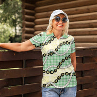 Green Palaka Hawaii Women Polo Shirt Kukui Nut Pikake Lei Hawaiian Tapa Pattern - Polynesian Pride