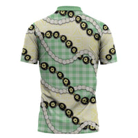 Green Palaka Hawaii Zipper Polo Shirt Kukui Nut Pikake Lei Hawaiian Tapa Pattern - Polynesian Pride