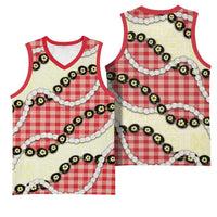 Red Palaka Hawaii Basketball Jersey Kukui Nut Pikake Lei Hawaiian Tapa Pattern - Polynesian Pride