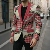 Red Palaka Hawaii Blazer Kukui Nut Pikake Lei Hawaiian Tapa Pattern - Polynesian Pride