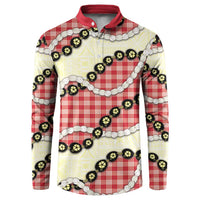 Red Palaka Hawaii Button Sweatshirt Kukui Nut Pikake Lei Hawaiian Tapa Pattern - Polynesian Pride