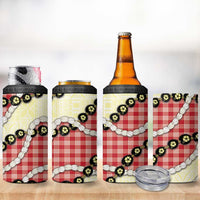 Red Palaka Hawaii 4 in 1 Can Cooler Tumbler Kukui Nut Pikake Lei Hawaiian Tapa Pattern - Polynesian Pride