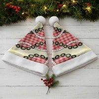 Red Palaka Hawaii Christmas Santa Hat Kukui Nut Pikake Lei Hawaiian Tapa Pattern - Polynesian Pride