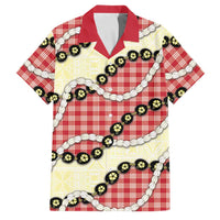 Red Palaka Hawaii Family Matching Long Sleeve Bodycon Dress and Hawaiian Shirt Kukui Nut Pikake Lei Hawaiian Tapa Pattern LT14 Dad's Shirt - Short Sleeve Red - Polynesian Pride