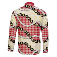 Red Palaka Hawaii Family Matching Long Sleeve Bodycon Dress and Hawaiian Shirt Kukui Nut Pikake Lei Hawaiian Tapa Pattern LT14 - Polynesian Pride