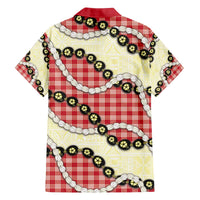 Red Palaka Hawaii Family Matching Off The Shoulder Long Sleeve Dress and Hawaiian Shirt Kukui Nut Pikake Lei Hawaiian Tapa Pattern LT14 - Polynesian Pride