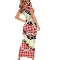 Red Palaka Hawaii Family Matching Short Sleeve Bodycon Dress and Hawaiian Shirt Kukui Nut Pikake Lei Hawaiian Tapa Pattern LT14 - Polynesian Pride