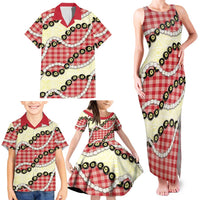 Red Palaka Hawaii Family Matching Tank Maxi Dress and Hawaiian Shirt Kukui Nut Pikake Lei Hawaiian Tapa Pattern LT14 - Polynesian Pride