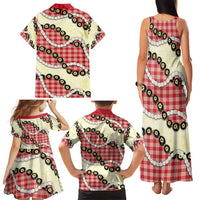 Red Palaka Hawaii Family Matching Tank Maxi Dress and Hawaiian Shirt Kukui Nut Pikake Lei Hawaiian Tapa Pattern - Polynesian Pride