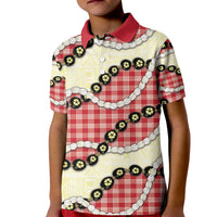 Red Palaka Hawaii Kid Polo Shirt Kukui Nut Pikake Lei Hawaiian Tapa Pattern - Polynesian Pride