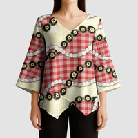 Red Palaka Hawaii Kimono Sleeve Blouse Kukui Nut Pikake Lei Hawaiian Tapa Pattern - Polynesian Pride