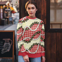 Red Palaka Hawaii Ugly Christmas Sweater Kukui Nut Pikake Lei Hawaiian Tapa Pattern - Polynesian Pride