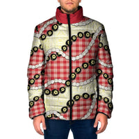 Red Palaka Hawaii Padded Jacket Kukui Nut Pikake Lei Hawaiian Tapa Pattern - Polynesian Pride