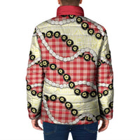 Red Palaka Hawaii Padded Jacket Kukui Nut Pikake Lei Hawaiian Tapa Pattern - Polynesian Pride