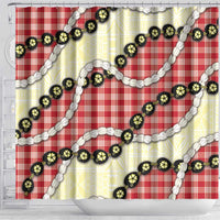 Red Palaka Hawaii Shower Curtain Kukui Nut Pikake Lei Hawaiian Tapa Pattern - Polynesian Pride