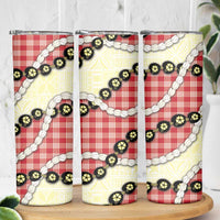 Red Palaka Hawaii Skinny Tumbler Kukui Nut Pikake Lei Hawaiian Tapa Pattern - Polynesian Pride