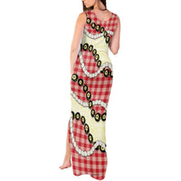 Red Palaka Hawaii Tank Maxi Dress Kukui Nut Pikake Lei Hawaiian Tapa Pattern - Polynesian Pride