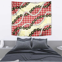 Red Palaka Hawaii Tapestry Kukui Nut Pikake Lei Hawaiian Tapa Pattern - Polynesian Pride