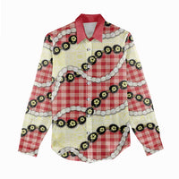 Red Palaka Hawaii Women Casual Shirt Kukui Nut Pikake Lei Hawaiian Tapa Pattern - Polynesian Pride