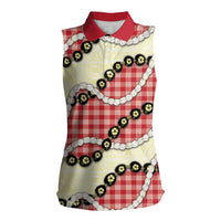 Red Palaka Hawaii Women Sleeveless Polo Shirt Kukui Nut Pikake Lei Hawaiian Tapa Pattern - Polynesian Pride