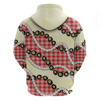 Red Palaka Hawaii Zip Hoodie Kukui Nut Pikake Lei Hawaiian Tapa Pattern - Polynesian Pride