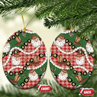 Cowboy Hawaii Mele Kalikimaka Ceramic Ornament Paniolo Kukui Nut Pikake Lei Red Version - Polynesian Pride