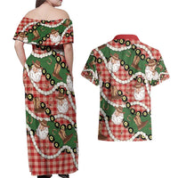 Cowboy Hawaii Mele Kalikimaka Couples Matching Off Shoulder Maxi Dress and Hawaiian Shirt Paniolo Kukui Nut Pikake Lei Red Version LT14 - Polynesian Pride