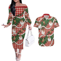 Cowboy Hawaii Mele Kalikimaka Couples Matching Off The Shoulder Long Sleeve Dress and Hawaiian Shirt Paniolo Kukui Nut Pikake Lei Red Version LT14 Red - Polynesian Pride