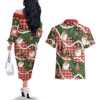 Cowboy Hawaii Mele Kalikimaka Couples Matching Off The Shoulder Long Sleeve Dress and Hawaiian Shirt Paniolo Kukui Nut Pikake Lei Red Version LT14 - Polynesian Pride