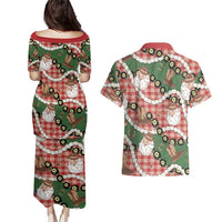 Cowboy Hawaii Mele Kalikimaka Couples Matching Puletasi and Hawaiian Shirt Paniolo Kukui Nut Pikake Lei Red Version - Polynesian Pride