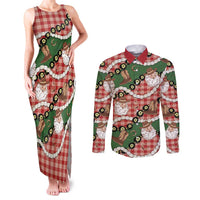 Cowboy Hawaii Mele Kalikimaka Couples Matching Tank Maxi Dress and Long Sleeve Button Shirt Paniolo Kukui Nut Pikake Lei Red Version - Polynesian Pride