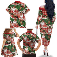 Cowboy Hawaii Mele Kalikimaka Family Matching Off The Shoulder Long Sleeve Dress and Hawaiian Shirt Paniolo Kukui Nut Pikake Lei Red Version LT14 - Polynesian Pride