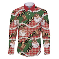Cowboy Hawaii Mele Kalikimaka Family Matching Off The Shoulder Long Sleeve Dress and Hawaiian Shirt Paniolo Kukui Nut Pikake Lei Red Version LT14 Dad's Shirt - Long Sleeve Red - Polynesian Pride