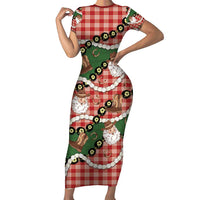 Cowboy Hawaii Mele Kalikimaka Family Matching Short Sleeve Bodycon Dress and Hawaiian Shirt Paniolo Kukui Nut Pikake Lei Red Version LT14 Mom's Dress Red - Polynesian Pride