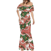 Cowboy Hawaii Mele Kalikimaka Mermaid Dress Paniolo Kukui Nut Pikake Lei Red Version - Polynesian Pride