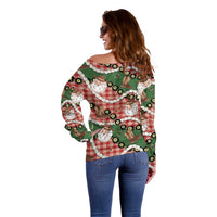 Cowboy Hawaii Mele Kalikimaka Off Shoulder Sweater Paniolo Kukui Nut Pikake Lei Red Version - Polynesian Pride
