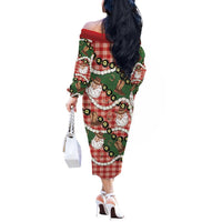 Cowboy Hawaii Mele Kalikimaka Off The Shoulder Long Sleeve Dress Paniolo Kukui Nut Pikake Lei Red Version - Polynesian Pride