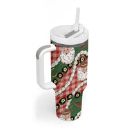 Cowboy Hawaii Mele Kalikimaka Tumbler With Handle Paniolo Kukui Nut Pikake Lei Red Version - Polynesian Pride