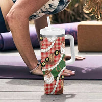 Cowboy Hawaii Mele Kalikimaka Tumbler With Handle Paniolo Kukui Nut Pikake Lei Red Version - Polynesian Pride