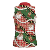 Cowboy Hawaii Mele Kalikimaka Women Sleeveless Polo Shirt Paniolo Kukui Nut Pikake Lei Red Version - Polynesian Pride